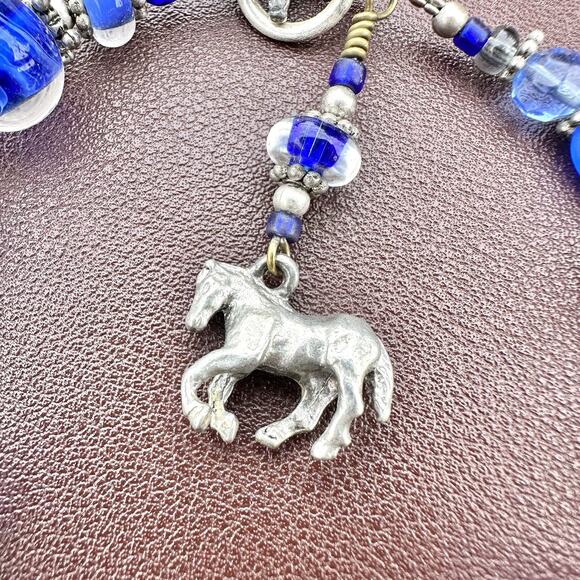 Vintage Blue Lampwork Glass Horse Charm Bracelet Equestrian Cowgirl Western - Picture 3 of 6
